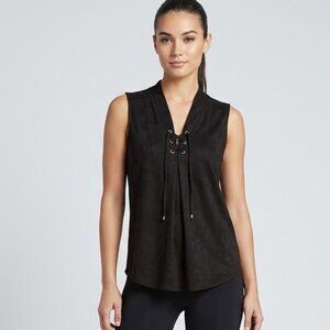 Black Sleeveless Lace-Up V-Neck Women’s Top